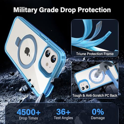 Magnetic Case for iPhone 12/12 Pro - [Built-in Invisible Stand] [Compatible with MagSafe] [Military Grade Drop Protection] Anti-Yellowing Hard Back Silicone Edge Cover, 6.1", Clear Blue - color: Clear Blue, size: iPhone 12/12 Pro 6.1''