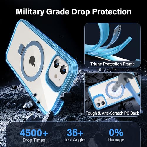 Magnetic Case for iPhone 12/12 Pro - [Built-in Invisible Stand] [Compatible with MagSafe] [Military Grade Drop Protection] Anti-Yellowing Hard Back Silicone Edge Cover, 6.1", Clear Blue - color: Clear Blue, size: iPhone 12/12 Pro 6.1''