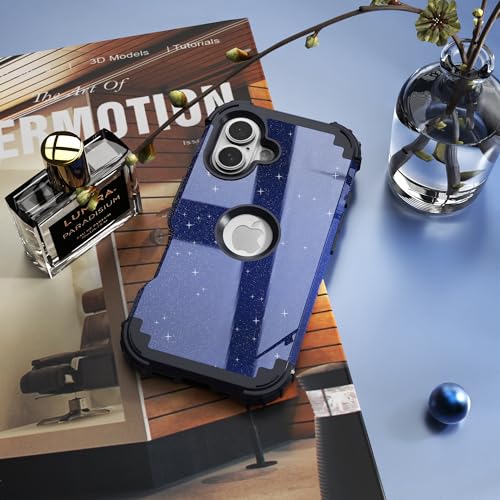 IDweel for iPhone 17 Case with Screen Protector for Men, 3 in 1 Shockproof Slim Fit Hybrid Heavy Duty Hard PC Cover Soft Silicone Bumper Full Body Anti-Fingerprint Case, Glitter Blue Black - color: Glitter Blue Black