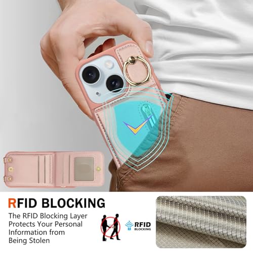 Crossbody Wallet Case for iPhone 11, with Card Slots Zipper Pocket Case, Flip Folio Purse RFID Blocking with Ring Kickstand Detachable Strap-Pink - color: Pink, size: iPhone 11(6.1")