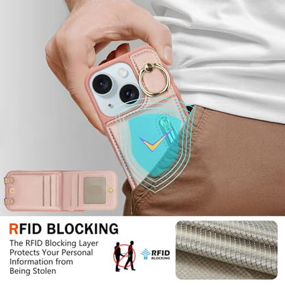 Crossbody Wallet Case for iPhone 11, with Card Slots Zipper Pocket Case, Flip Folio Purse RFID Blocking with Ring Kickstand Detachable Strap-Pink - color: Pink, size: iPhone 11(6.1")