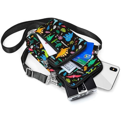 BIAOTIE Lightweight Small Crossbody bags Cell Phone Purses Travel Pouch Shoulder Bag for Women - color: Black Dinosaur