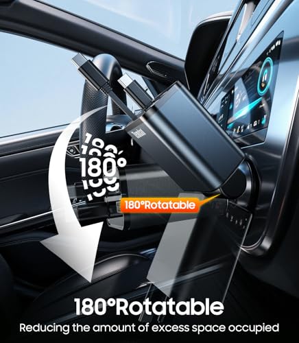 Temdan Retractable Car Charger,75W Fast Charger USB C Car Truck Accessories - color: Grey