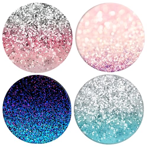 Universal Collapsible Phone Grip & Stand Holder - 360° Rotating Foldable Sticker Mount for iPhone Android Smartphones Tablets 4 Pack - Pink Stars Shining dots Blue