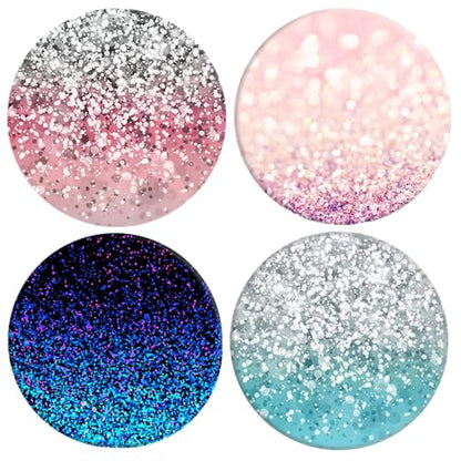 Universal Collapsible Phone Grip & Stand Holder - 360° Rotating Foldable Sticker Mount for iPhone Android Smartphones Tablets 4 Pack - Pink Stars Shining dots Blue
