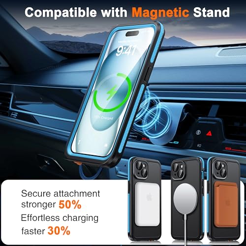 Oterkin Magnetic Stand for iPhone 15 Case Waterproof IP68, Blue - color: Blue, size: iPhone 15 6.1''