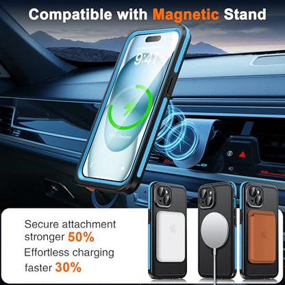 Oterkin Magnetic Stand for iPhone 15 Case Waterproof IP68, Blue - color: Blue, size: iPhone 15 6.1''