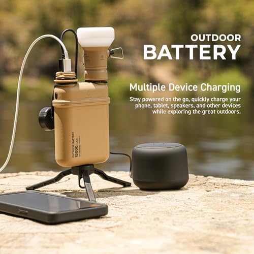 NESTOUT Rugged Power Bank, 15000mAh Outdoor Charger, 32W USB C Fast Charging PD, Waterproof IP67, Heavy Duty Shockproof, Tactical Battery Pack for iPhone Tablet Hiking Camping Survival (Beige) - color: Beige
