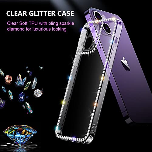 iPhone 14 Plus Women's Case - 3D Glitter Sparkle, Shiny Crystal Charms, Rhinestone Diamond, Clear Soft TPU Bumper - size: iPhone 14 Plus