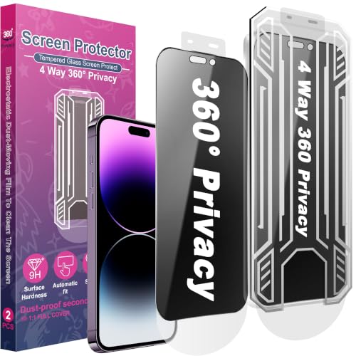 [2 Pack 4 Way Privacy Screen Protector for iPhone 14 Pro, Anti-Spy Tempered Glass, 9H Hardness Shatterproof, 3D Curved Edges, Case-Friendly, Bubble-Free Easy Installation - size: for 14 Pro
