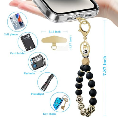 Silicone Beaded Phone Wrist Strap, Phone Bracelet Strap with Tether Tab Elastic Hands Free Wristlet Strap - color: Leopard Print B