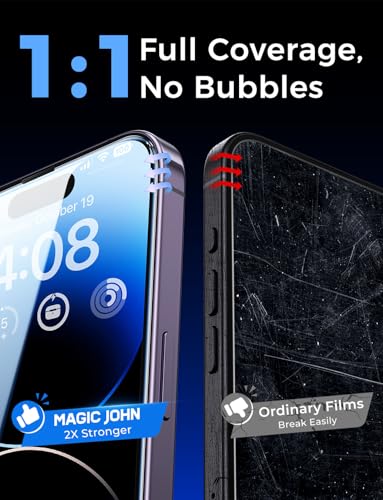 MAGIC JOHN 2 Pack for iPhone 14 Pro 6.1 inch Tempered Glass Screen Protector, Auto Dust-Elimination Installation, Bubble Free, Dynamic Island Compatible, HD Clear, Easy Installation | Easy Installation,Auto Dust-Elimination, Bubble Free,HD Clear