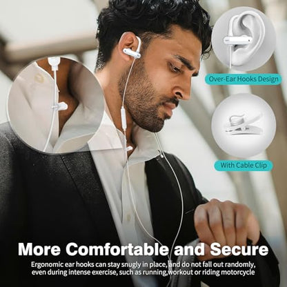 USB C Headphones Over Ear Hook Kids Sport USB-C Wired Earbuds with Loop Mic - color: White