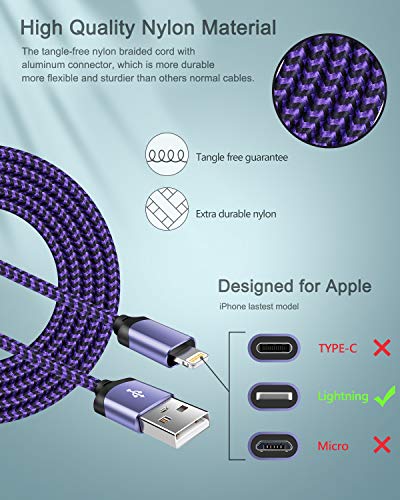 iPhone Wall Charger & Lightning Cable, AILKIN Apple MFI Certified Braided - color: Purple, style: Lightning