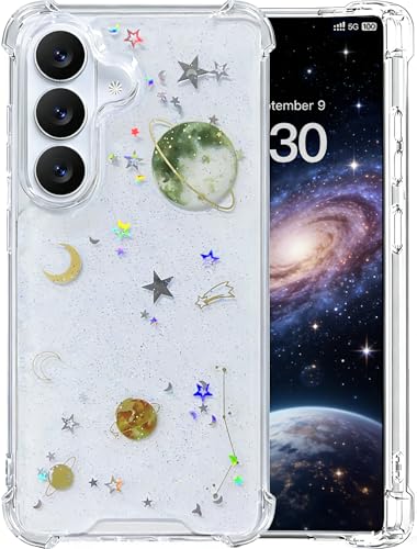 【Space Theme】for Samsung Galaxy S26 Case Cute Glitter Clear Case for Galaxy S26 with Earth Moon Stars Planet Space Theme Bling Sparkly Women Girly Man Protective Shockproof Phone Cover for Samsung S26 - color: Planet, size: for Galaxy S26