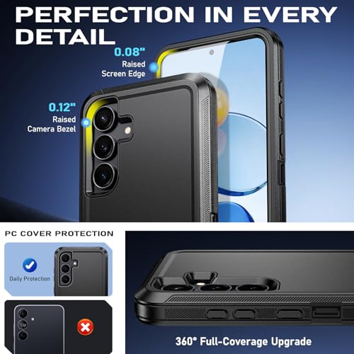 DUEDUE for Samsung Galaxy S25 FE Case with Belt Clip Holster Shockproof 3-Layer Heavy Duty Kickstand Cover Full Body Protective Rugged Phone Case for Samsung S25 FE 5G 6.7", Black - size: for Samsung S25 FE 5G 6.7"