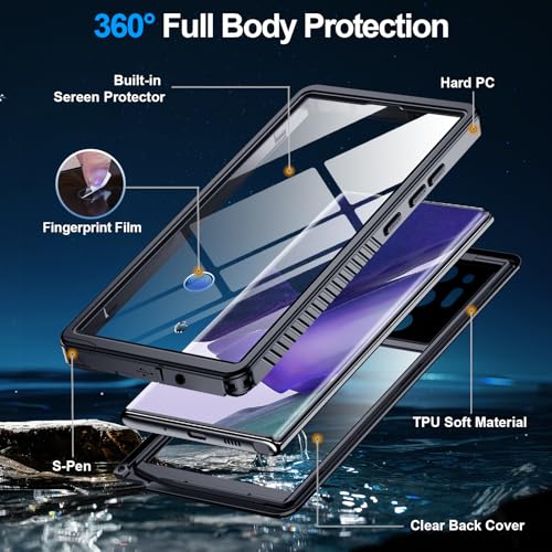 xiwxi for Samsung Galaxy Note 20 Ultra Case Waterproof,[IPX8 Underwater Case][Full Body Shockproof & Military Dropproof] Built-in Screen Protector for Samsung Note 20 Ultra 6.9 inch-Black - size: For Samsung Note 20 Ultra-6.9"