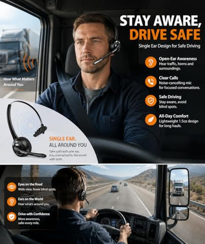 TECKNET Single Ear Bluetooth Headset - Noise Cancelling Microphone