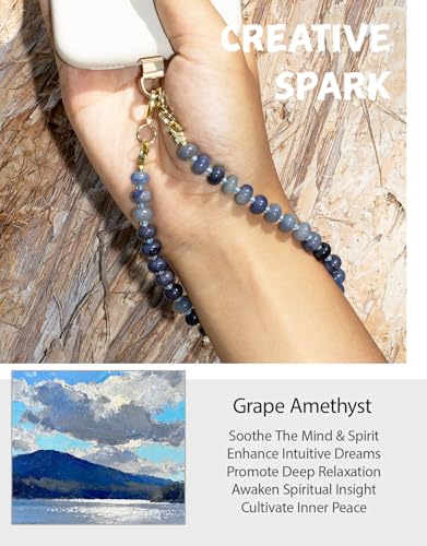 CH.yishi Beaded Phone Charm Wrist Strap with Tether Tab,Camera Lanyard - color: Blue Aventurine
