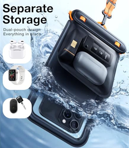 TORRAS IP68 Waterproof Phone Pouch Floating with Double Space 7.0", Black | Waterproof Phone Case with Crossbody Lanyard, Phone Dry Bag for iPhone 17 Pro Max 16 S26, Beach Cruise Ship Travel Essentials - color: Black