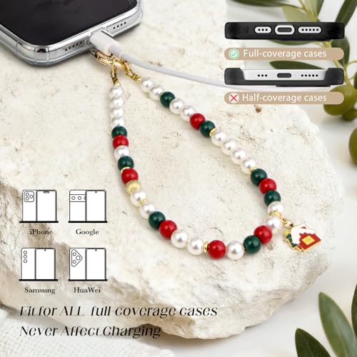 pcgaga Pearl Beaded Phone Charm, Phone Wrist Strap, Handmade Bracelet Straps, Anti-Lost Lanyard Wrist Chain for Airpods Women Girls Gift - color: House