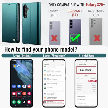 for Samsung Galaxy S26 Plus 2in1 Detachable Wallet Case, Bluegreen | Compatible with Magsafe, Magnetic, RFID Blocking Card Holder, Shockproof, Kickstand, Wireless Charging, PU Leather Flip Cover - color: (Detachable 2 in 1)-Blue Green, size: Galaxy S26 Pl