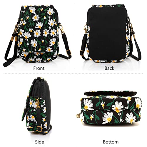 SILKAREA Embroidered Cute Mini Crossbody Bag for Women Small Handbags Wristlet Wallet Bag Cell-phone Pouch Coin Purse - color: Chamomile White