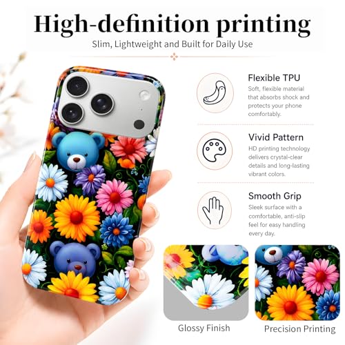 Case Compatible with iPhone 17 Pro Max, 2025 Anti-Yellow Ultra Transparent Soft TPU Phone Case, Shockproof Anti-Slip Slim Lightweight Full Coverage Protective (Flower Bear) - color: Flower bear