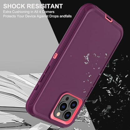 YKHJKLEC for iPhone 15 Pro Case, Military Grade 3 in 1 Heavy Duty Shockproof/Drop Proof/Dust Proof Case with 2Pcs Tempered Glass Screen Protector (Purple/Pink) - color: Purple/Pink