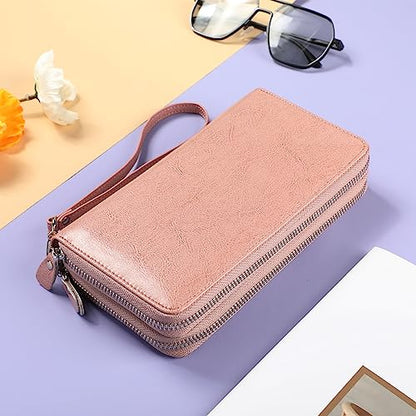 Small Compact Women Wallet RFID Blocking Genuine Leather Bifold Purse with ID Windows - color: 2-waxed Dark Pink, size: One Size