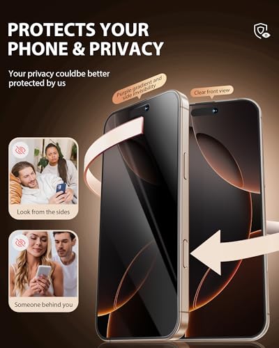 PDDKISS 2 Pack Privacy Screen Protector for iPhone 16 Pro - size: for iPhone 16 Pro - 6.3 inch