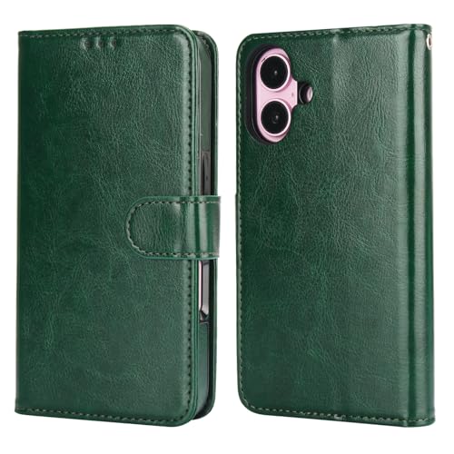 Bocasal Detachable Wallet Case Card Holder for iPhone 16, Green | RFID Blocking Kickstand Card Slots Holder PU Leather Magnetic Shockproof Wrist Strap Removable Flip Protective Cover 6.1 inch - color: Green