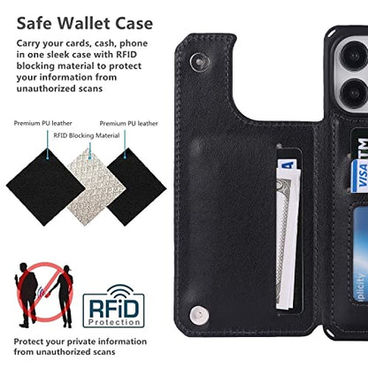 iCoverCase Compatible with iPhone 14 Pro Max Wallet Phone Case with Card Holder for Women, RFID Blocking Embossed PU Leather Wrist Strap Case 6.7 Inch (Heart Black) - color: H-Black