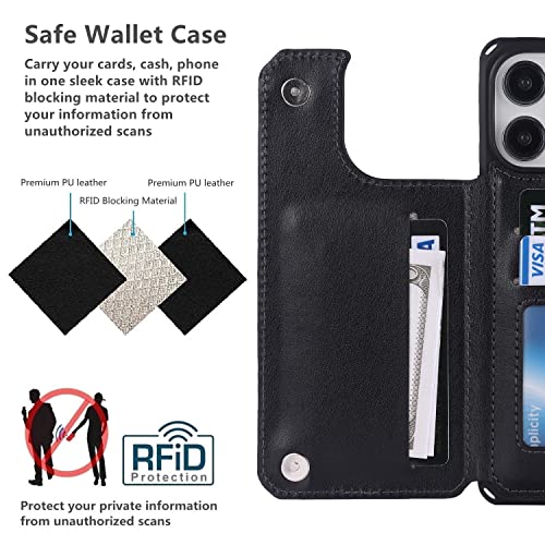 iCoverCase Compatible with iPhone 14 Pro Max Wallet Phone Case with Card Holder for Women, RFID Blocking Embossed PU Leather Wrist Strap Case 6.7 Inch (Heart Black) - color: H-Black