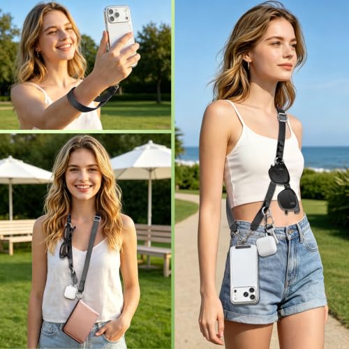 takyu Multifunctional Phone Lanyard, 3 in 1 Cell Phone Detachable Adjustable Crossbody Strap & Neck Lanyard & Wrist Lanyard with 2x Tether Tab for Most Smartphones, Outdoor Travel Essential Black - color: Blackx1
