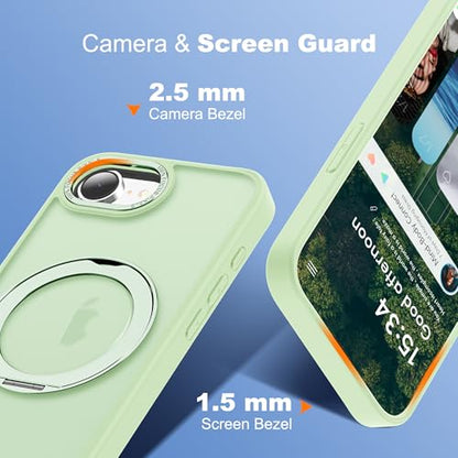 for iPhone 16e/17e Case with 360° Spin Magnetic Stand,Green | iPhone 16e/17e Phone Case 6.1",Spin Magnetic Ring Stand,Compatible with MagSafe,Military Protection,Translucent Matte - color: Green, size: iPhone 16e & iPhone 17e