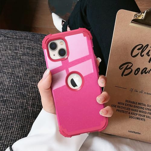 IDweel for iPhone 15 Case with Screen Protector,Luxury 3 in 1 Shockproof Slim Fit Hybrid Heavy Duty Protection Glitter Hard PC Cover Soft Silicone Bumper Full Body Case,Glitter Rose Red - color: Glitter Rose Red