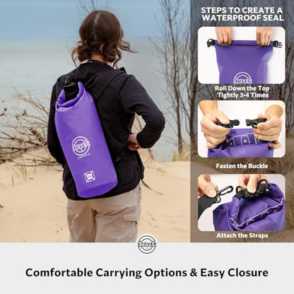 STOVER 5/10/25/30/40L Waterproof Dry Bag, Medium Lightweight Roll Top Dry Bag Backpack w/Waterproof Phone Case, Kayaking, Travel, Hiking, Fishing, Tubing, Camping, the Beach, Men/Women (Purple) - color: 5/10l Purple, size: 10L
