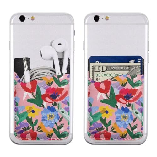 Hippie Red Card Holder Phone Wallet Floral Flower Adhesive Slim Credit Card Holder for Cell Phone and Phone Case Card Holder Stick on Wallets - color: Hippie Flowers