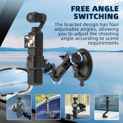 BRDRC Pocket 3 4 4P Suction Cup Mount, for Xtra Muse Car Windshield Window Dash Holder Kit with Expansion Adapter for Insta360 X6 X4 X5 Go 3S for GoPro Pocket 3 4 4P Action 6 5 Pro Nano Accessories