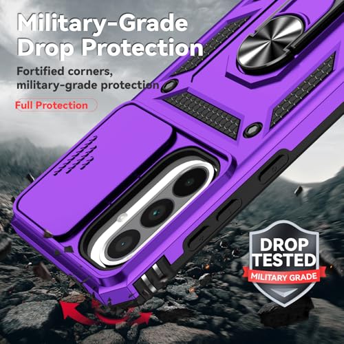 for Samsung Galaxy A36 5G Case with Slide Camera Cover HD Screen Protector [Military Grade 16ft. Drop Tested] Magnetic Ring Holder Kickstand Protective Phone Case for Galaxy A36 5G 2025, Purple - color: Purple w/ Slide Camera 2nd gen. Military Grade