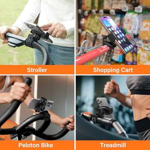 A2C Hand-Free Stroller Phone Holder, Adjustable Strap Fits 0.5-1.5 inches Handlebars, Universal Phone Mount for Gym Equipment,Treadmill, Peloton Exercise Bikes, Compatible with 4.7-6.9" Smartphones
