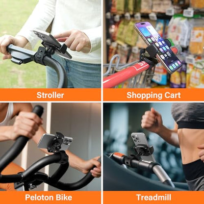 A2C Hand-Free Stroller Phone Holder, Adjustable Strap Fits 0.5-1.5 inches Handlebars, Universal Phone Mount for Gym Equipment,Treadmill, Peloton Exercise Bikes, Compatible with 4.7-6.9" Smartphones