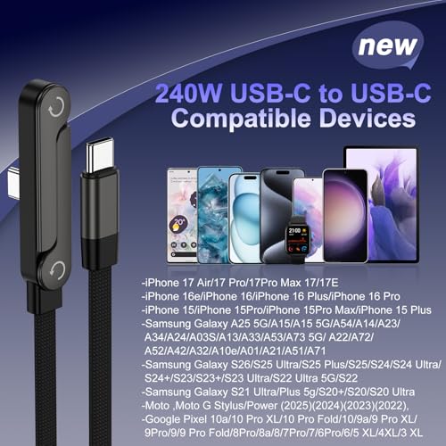 240w Fast Charging USB Type-C Cable 5FT with Built-in Invisible Phone Stand