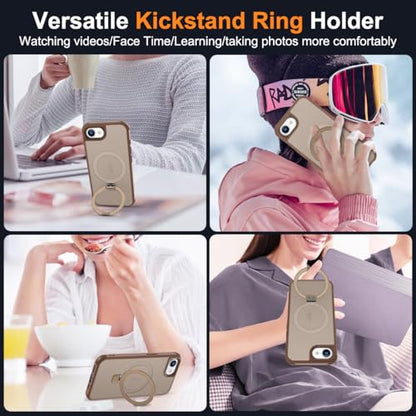 SKYLMW Compatible with iPhone 16e/17e Case with Stand,Desert Brown | iPhone 16e Case iPhone 17e Case 6.1",Magnetic Ring Stand,Compatible with MagSafe,Military-Grade Protection,Great Grip Feeling - color: Desert Brown, size: Iphone 16e & Iphone 17e