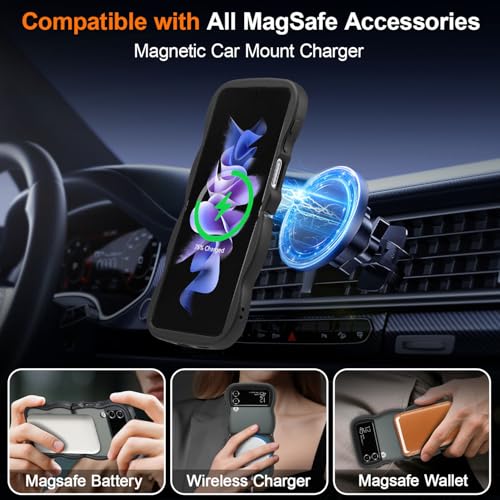 UEEBAI Magnetic for Samsung Galaxy Z Flip 3/Z Flip 4 Case, Compatible with MagSafe, Transparent Clear Wave Frame Design Soft Edge Cover Matte Shockproof Phone Case- Black - color: Black, size: Samsung Galaxy Z Flip 3/Z Flip 4