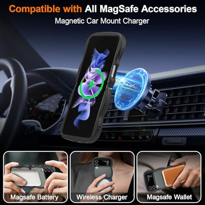 UEEBAI Magnetic for Samsung Galaxy Z Flip 3/Z Flip 4 Case, Compatible with MagSafe, Transparent Clear Wave Frame Design Soft Edge Cover Matte Shockproof Phone Case- Black - color: Black, size: Samsung Galaxy Z Flip 3/Z Flip 4