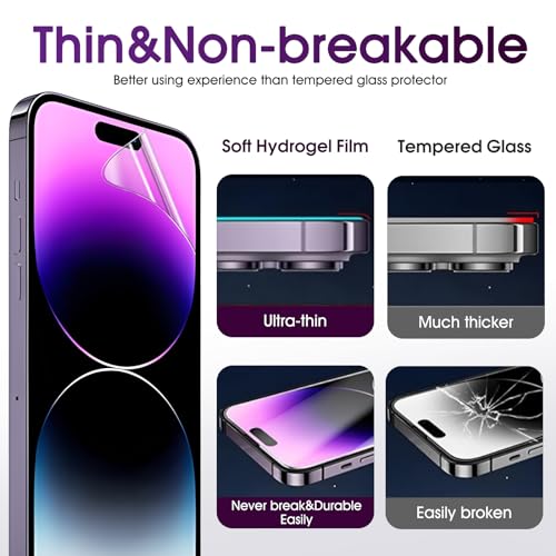 3 Pack TPU Screen Protector for iPhone 14 Pro, Self-Healing HD Clear Soft Flexible Hydrogel Film Compatible with iPhone 14 Pro 6.1" - Scratch-Resistant, Bubble Free, Easy Installation - size: iPhone 14 Pro