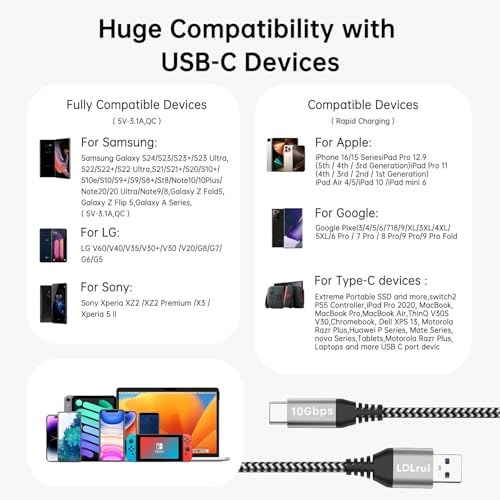 LDLrui USB A to USB C 3.1 Gen 2 Data Cable, 3ft, 1-Pack, Black-White - color: Black-and-White, size: 3FT