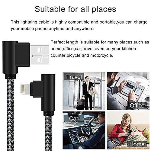 iPhone Charger 1Ft MFi Certified Short Lightning Cable Braided 90 Degree Elbow Charging Cable Compatible with iPhone 14 13 12 11 Pro X XS XR 8 Plus 7 6 5 (Black Grey, 5Pack)